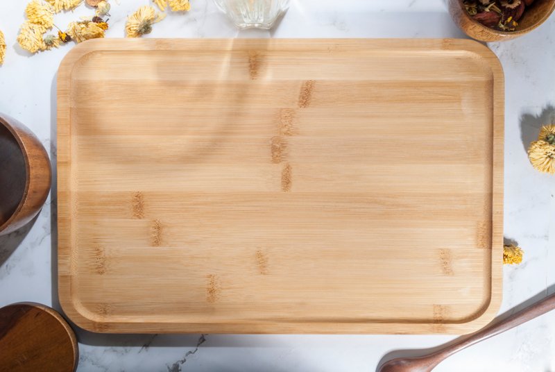 Islandoffer Japanese style bamboo wooden rectangular tray 36*24(1psc) - ถาดเสิร์ฟ - ไม้ สีทอง
