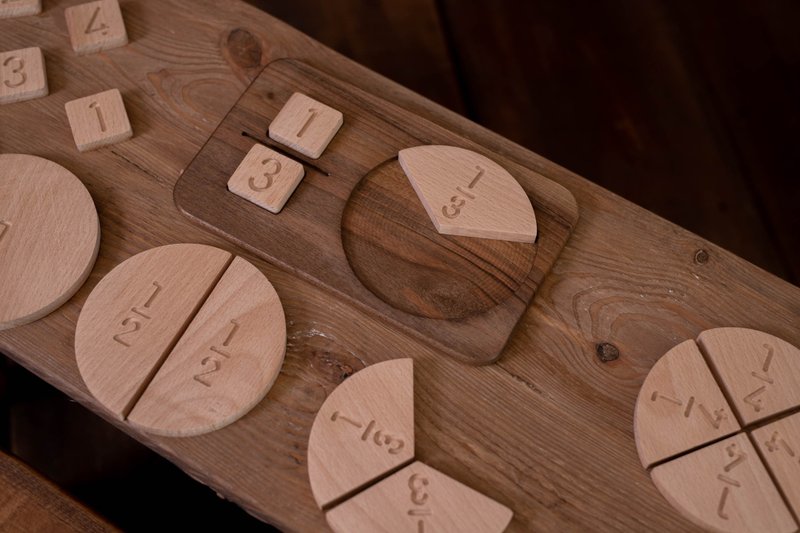 Wooden Mathematics Fractions Table, Natural Wooden Gift Toy - 寶寶/兒童玩具/玩偶 - 木頭 咖啡色