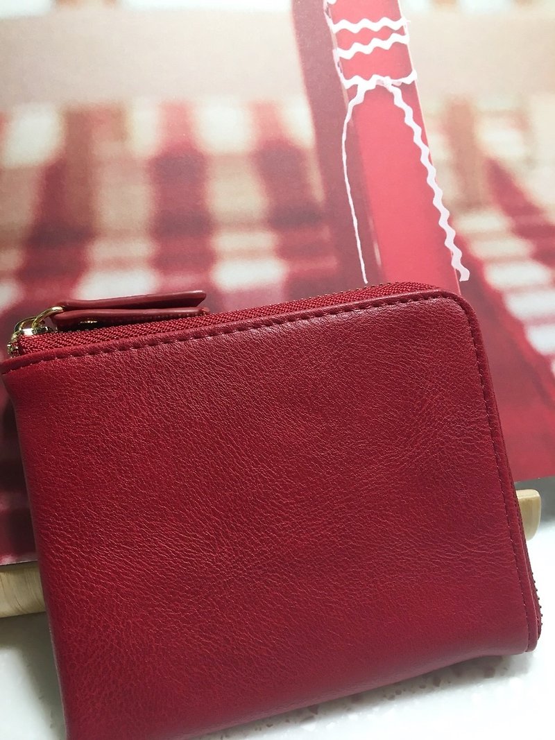 手作りの熱狂的な赤いポケットの小さな財布L字型のジッパーの短いクリップバレンタインデーの誕生日クリスマスプレゼント - 財布 - 防水素材 レッド