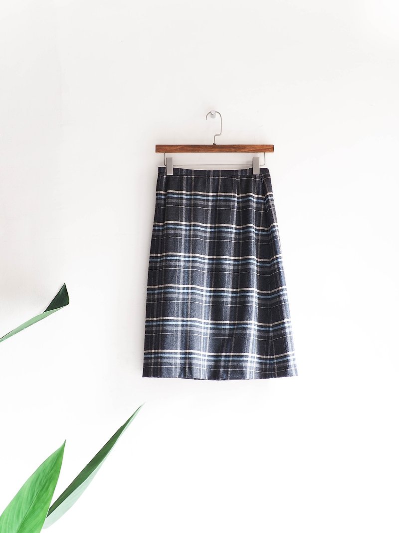 River water - gray x sea blue youth love Plaid Festival sheepskin antique straight A word skirt Japanese college students vintage dress vintage - Skirts - Wool Gray