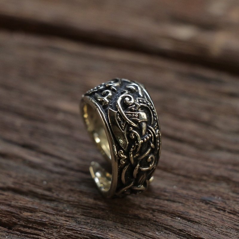 ax axe Odin Viking ring silver 925 Totem Huginn Muninn Pagan biker man Ravens - General Rings - Other Metals Silver