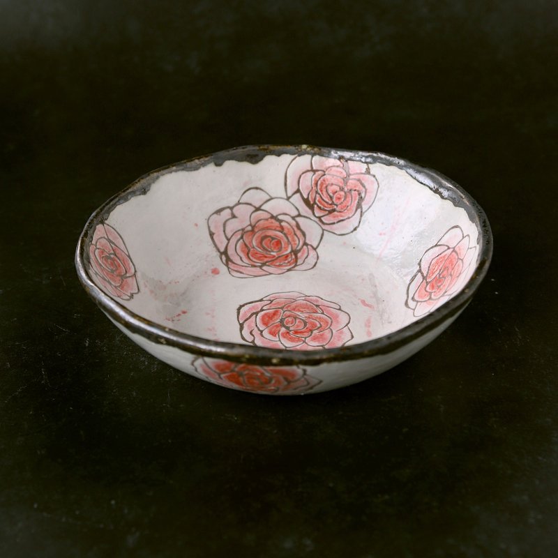 Large bowl with rose pattern, pink - Bowls - Pottery Pink