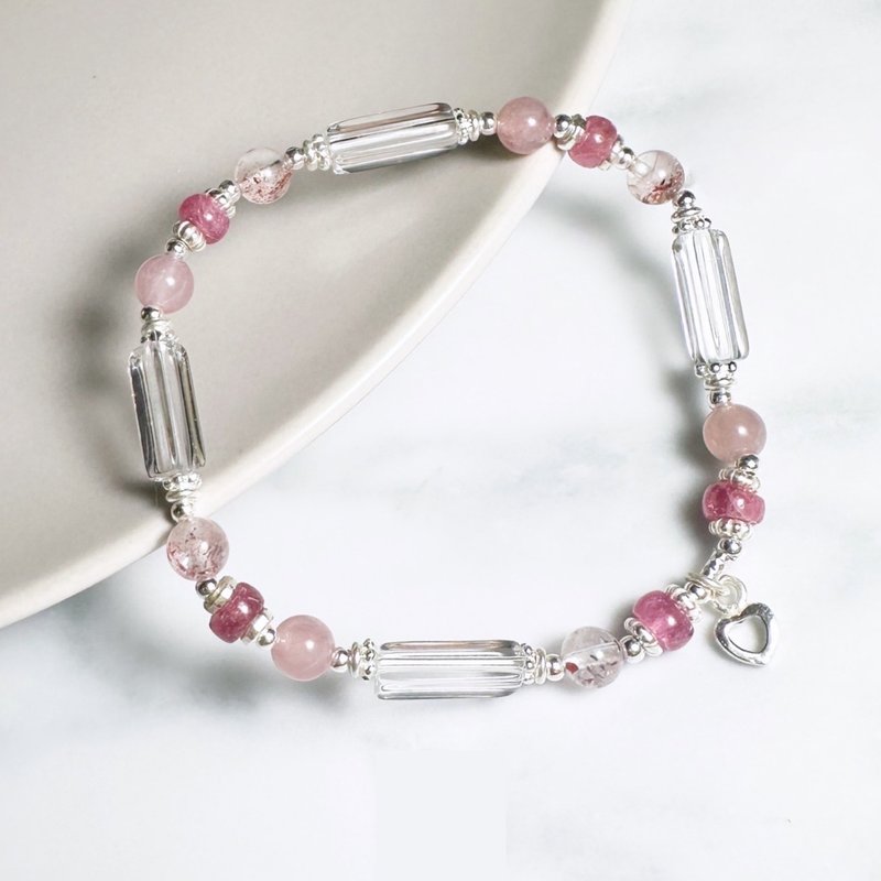 Dawn Rose-Rose Tourmaline.Super Seven Gold Strawberry.Mashima Rose Quartz-Design Bracelet - Bracelets - Crystal Pink