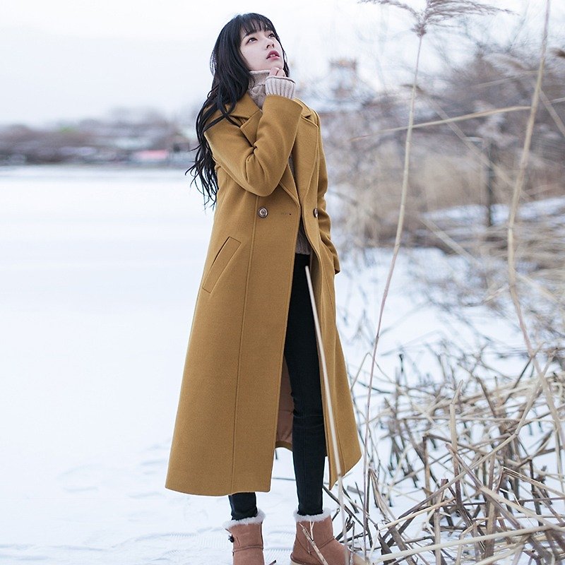 Anne Chen 2017 winter new women's long A-type coat - Women's Tops - Polyester Khaki