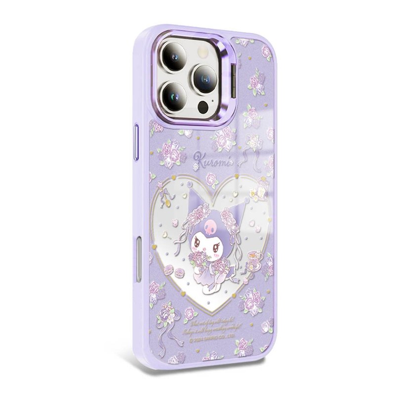 iPhone full range of military-standard anti-fall alloy frame invisible stand mirror magnetic case-bouquet Kuromi-purple frame - เคส/ซองมือถือ - วัสดุอื่นๆ หลากหลายสี