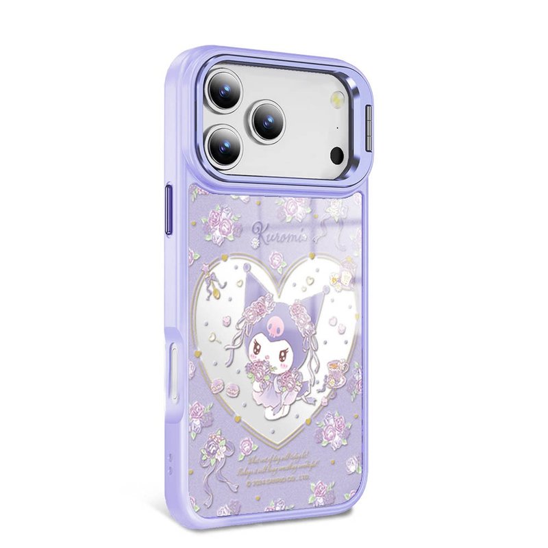 iPhone全系列軍規防摔合金框隱形立架鏡面磁吸殼-捧花酷洛米-紫框 - 手機殼/手機套 - 其他材質 多色