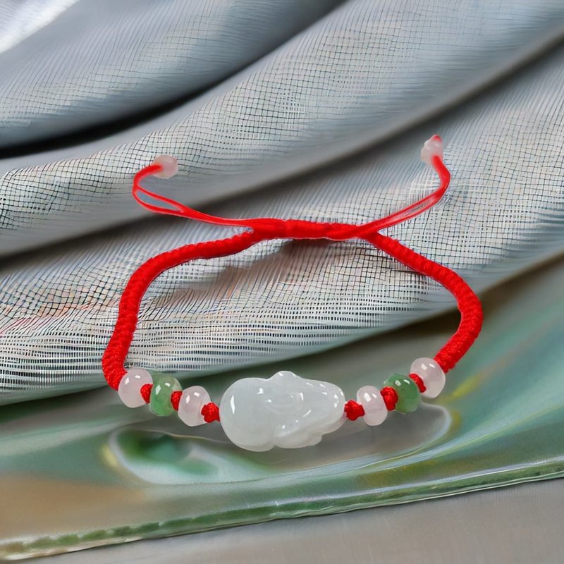 [Lucky Beast] Ice Jade Pixiu Braided Bracelet | Natural Burmese Jade A-grade | Gift - Bracelets - Jade White