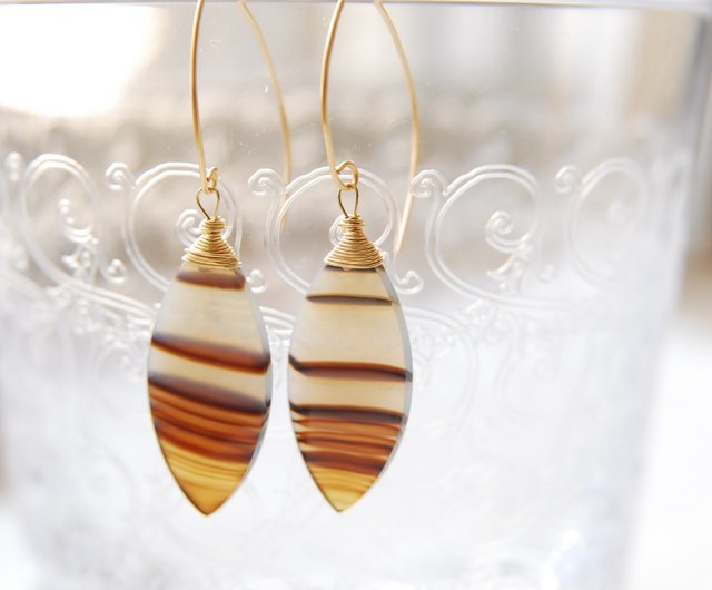 14kgfニュアンスカラーストライプアゲートピアス/イヤリング