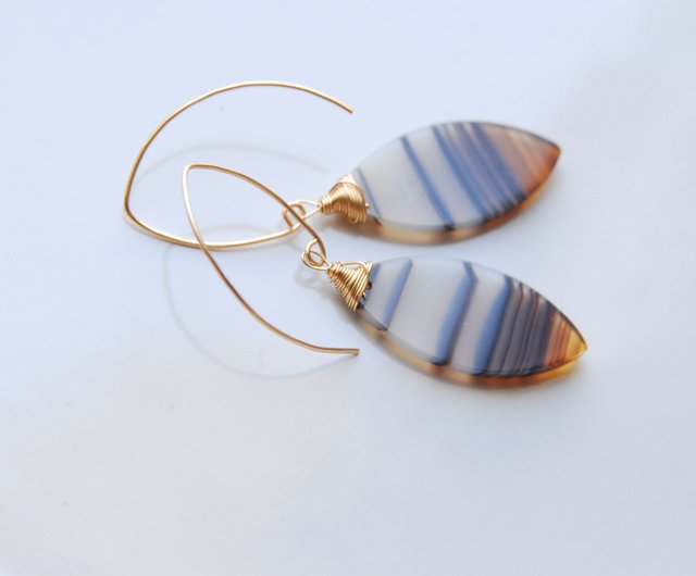 14kgfニュアンスカラーストライプアゲートピアス/イヤリング