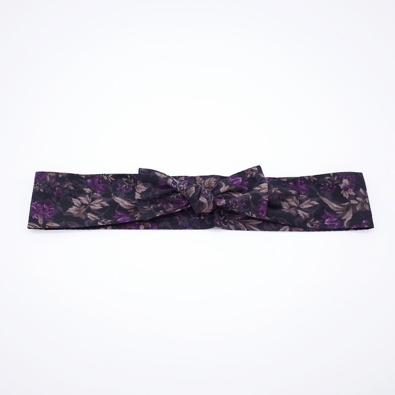 Flower purple black strap hair band with handmade hair band limited hair band - เครื่องประดับผม - ผ้าฝ้าย/ผ้าลินิน สีดำ