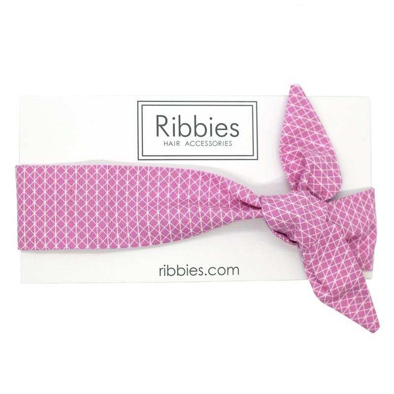 英國Ribbies 成人蝴蝶結髮帶-粉紅幾何圖形 - 髮夾/髮圈 - 棉．麻 
