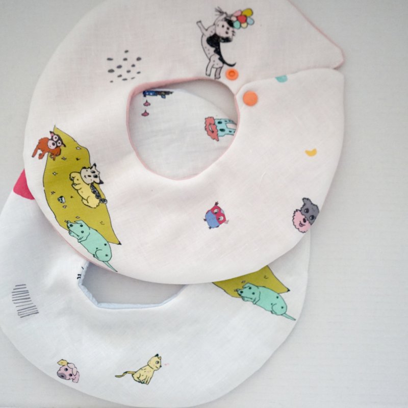 Yinke 接一口愛印花手工製作雙面 嬰兒口水巾/ 手作圍兜兜 新生兒 - 圍兜/口水巾 - 棉．麻 粉紅色