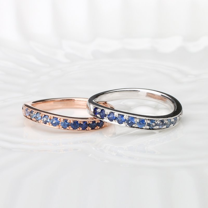 Handmade 14k Gold x Sapphire [Variation] Gradient Ring - Proposal Ring. Wedding Ring - General Rings - Precious Metals Multicolor