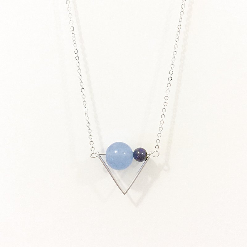 Triangle Flag Necklace with Sea Blue Chalcedony + Hawk-eye Dark Blue - Necklaces - Gemstone Blue