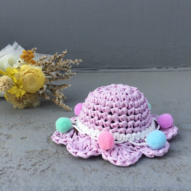Woven Straw Hat-Colorful Ball Purple Hat/Pet Accessories/Dogs/Cats - Clothing & Accessories - Eco-Friendly Materials Purple