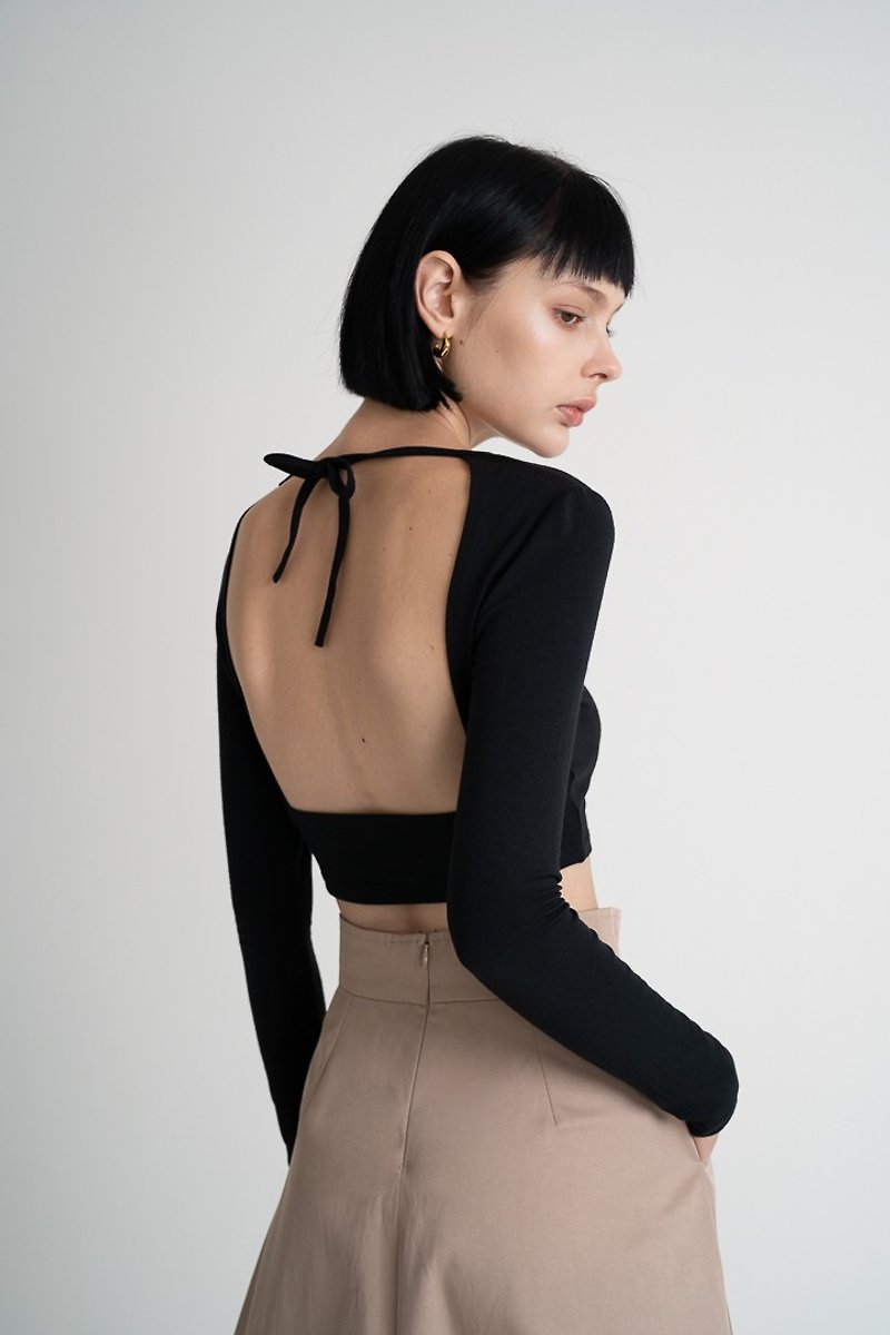 Backless Modal Bra Crop Top - Black - เสื้อผู้หญิง - ผ้าฝ้าย/ผ้าลินิน สีดำ