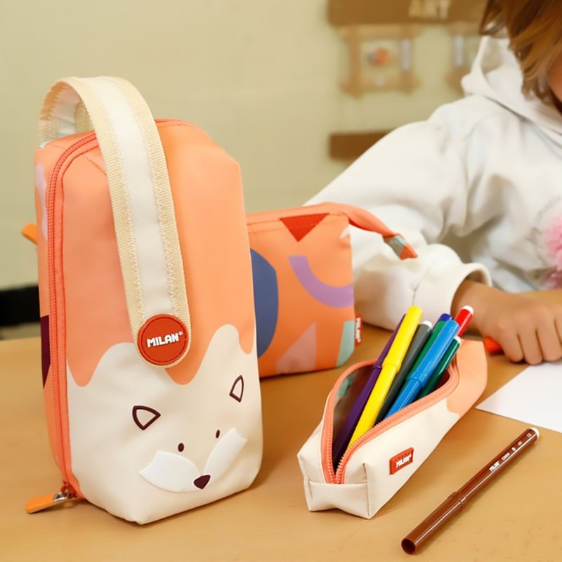 MILAN carries a paintbrush bag with her_small animal series_little fox (4 people) - Pencil Cases - Cotton & Hemp Orange