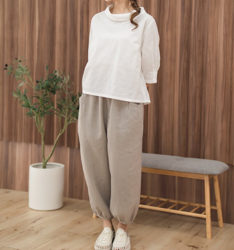 Natural Linen Comfy Pants - Beige - 女長褲 - 亞麻 白色