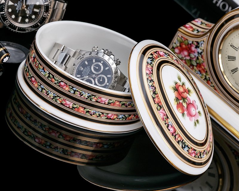 Wedgwood 1992 Gold Orchard Bone China Jewelry Box Wedding Ring Jewelry Watch Box Made in the UK - กล่องเก็บของ - เครื่องลายคราม 
