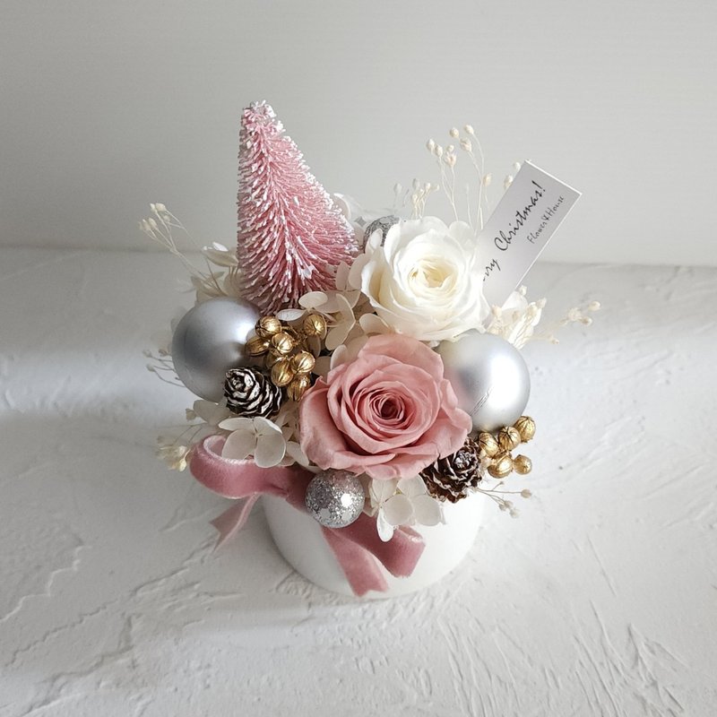 Xmas|Eternal Rose|Gift Exchange|Snow White World Fantasy Christmas Potted Flowers|Mini Potted Flowers| - Dried Flowers & Bouquets - Plants & Flowers Pink