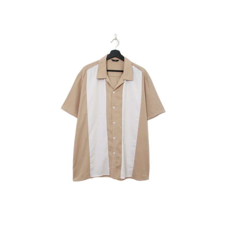 Back to Green-古巴短袖襯衫 米白卡其拼色 cs-09// vintage shir - 男襯衫/休閒襯衫 - 棉．麻 