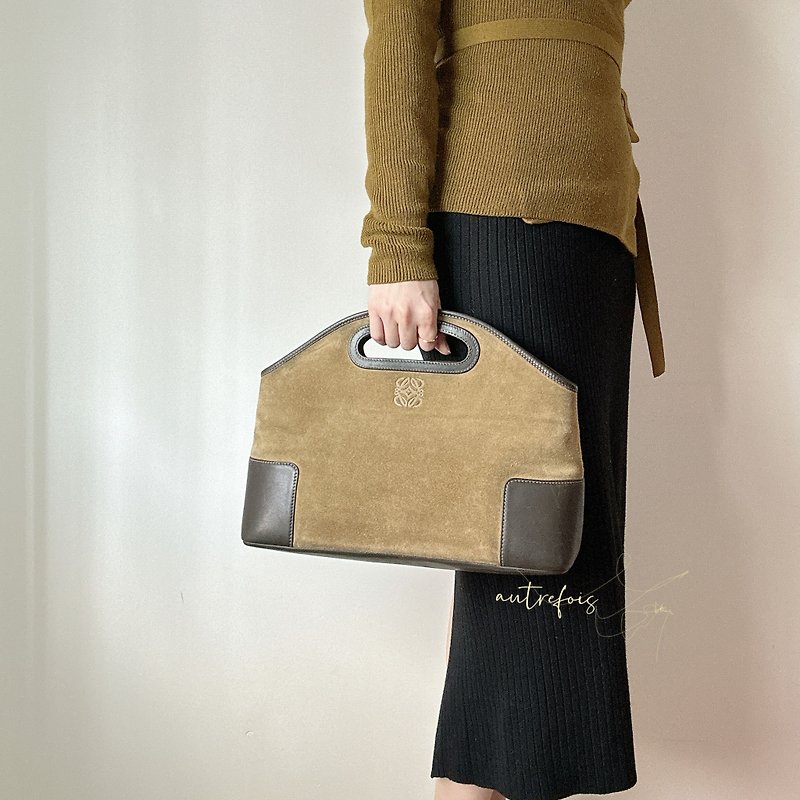 Second-hand Loewe suede tote bag vegetable basket bag - Handbags & Totes - Genuine Leather Brown