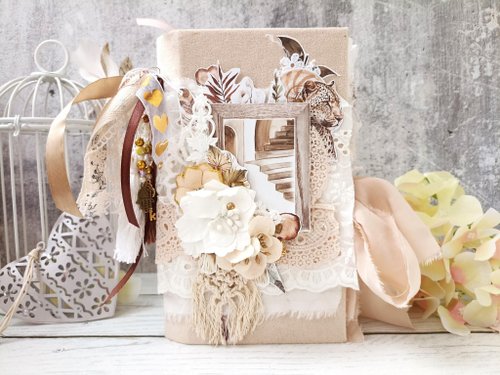 junkjournals Boho flowers notebook handmade Elegant woman dairy Pastel macrame journal