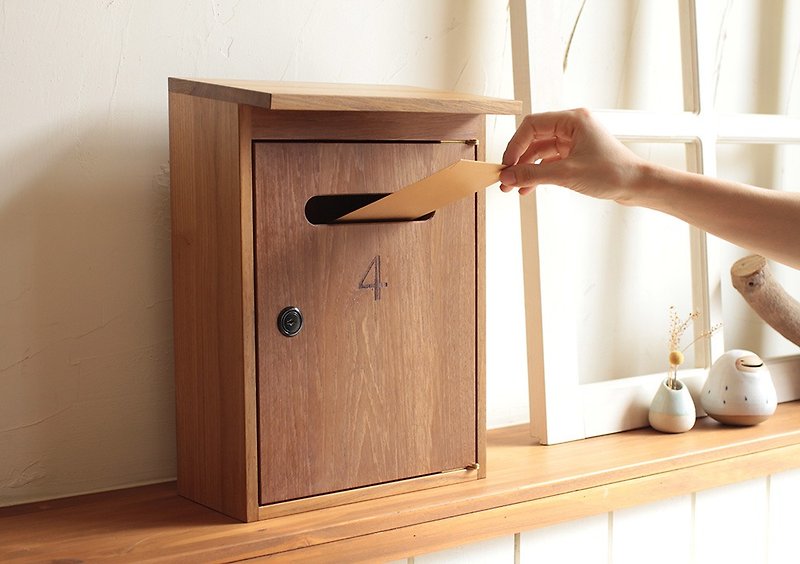 Pre-ordered - teak wood letter box - lock key / log box - Storage - Wood Brown