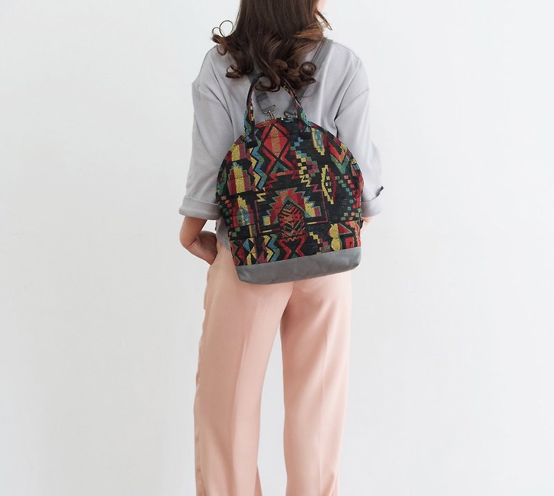 Black handmade womens backpack Tote Bag - Backpacks - Other Materials Multicolor