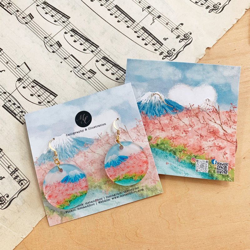 Mount Fuji with Sakura Earrings | Mstandforc - Earrings & Clip-ons - Plastic Multicolor