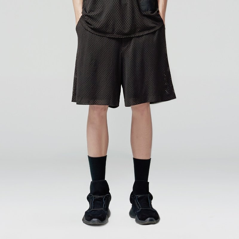 TRAN - 洞洞籃球拳擊褲 - 男短褲/工作短褲 - 聚酯纖維 黑色