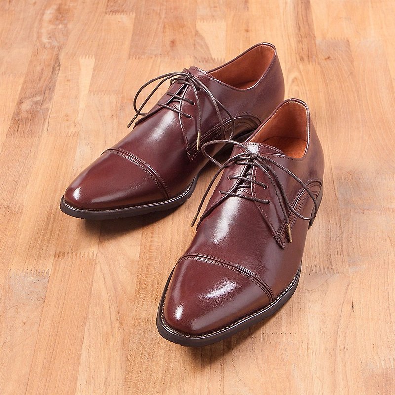 Vanger Classical Wavy Derby Shoes Va234 Maroon - Men's Oxford Shoes - Genuine Leather Red
