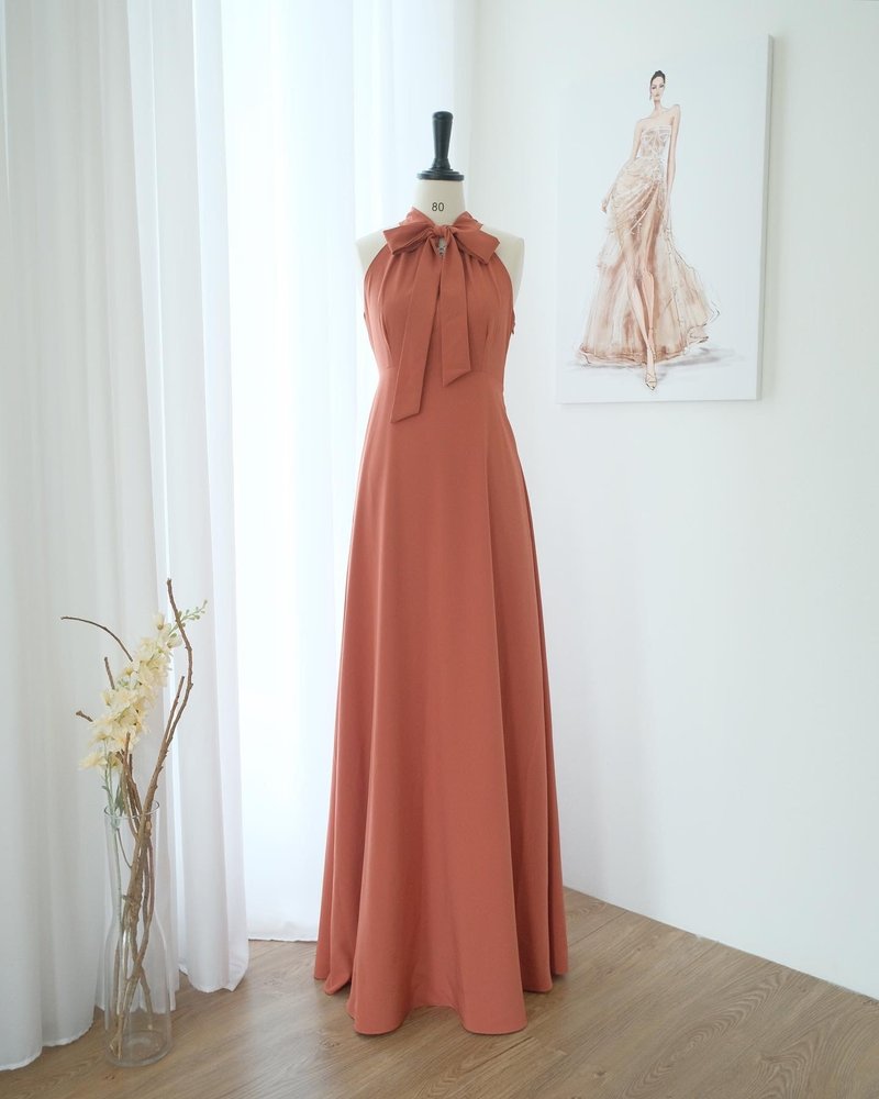 Copper maxi bridesmaid dress Prom party cocktail wedding dress - One Piece Dresses - Polyester Orange