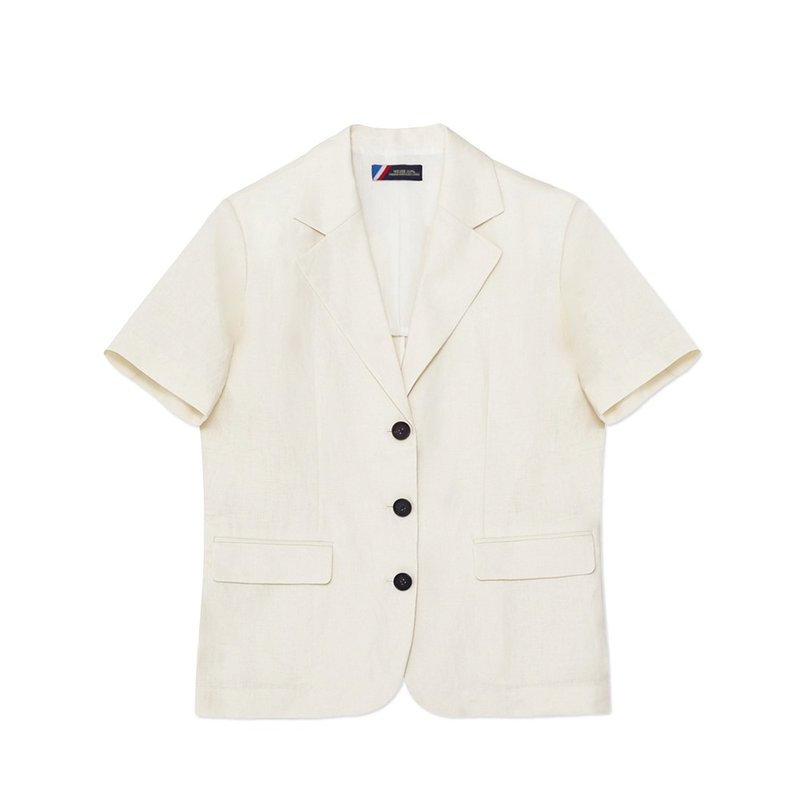 Korea sisterhood, Basic Linen Short Sleeve Jacket - Ivory - 女大衣/外套 - 棉．麻 透明