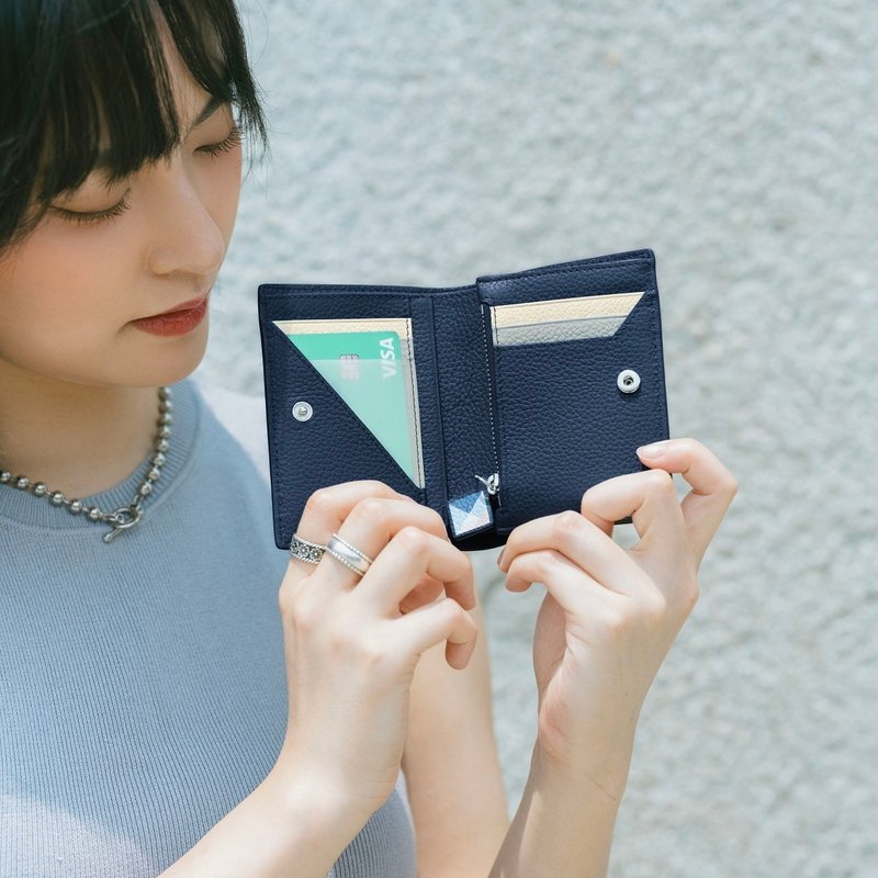 【Crossover Collection】Samuel Ashley x Pantone Bi-fold Leather Wallet - Navy - Wallets - Genuine Leather Blue