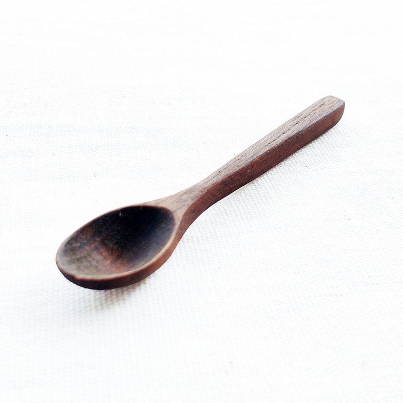 Vintage Mini Tiny Walnut Wooden Condiment Spice Seasoning Spoon Set of 2 - 刀/叉/湯匙/餐具組 - 木頭 咖啡色