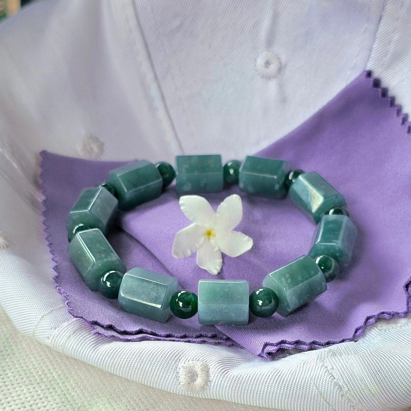 High quality jade bracelet, sea blue, barrel shape, clear texture, natural jade 11-12 mm. - 手鍊/手環 - 寶石 藍色