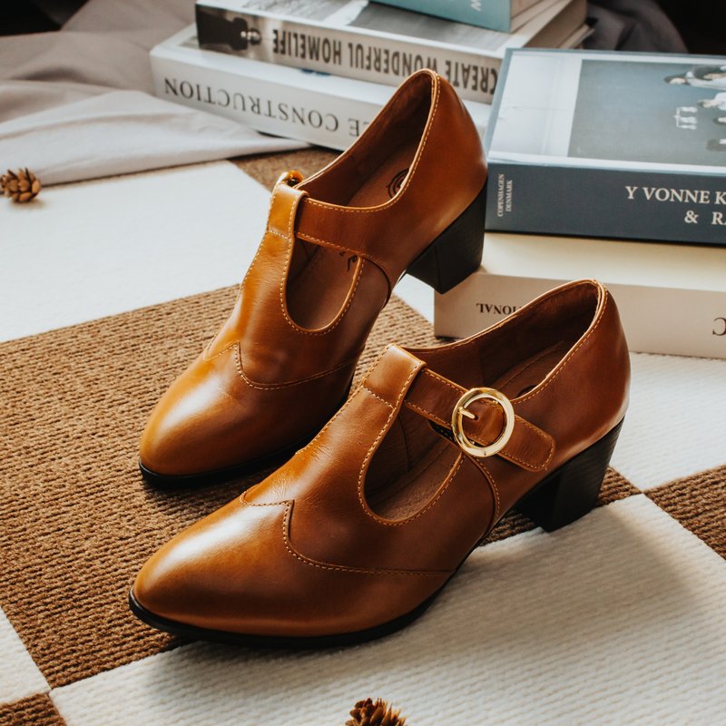 [Elegance and elegance] MIT ladylike short boots. Genuine Leather. Maple Sugar Brown 7807 - High Heels - Genuine Leather Brown