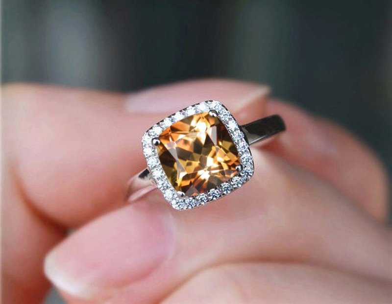 8 mm Natural imperial topaz ring silver sterling ring size 7.0 free resize - 戒指 - 純銀 金色