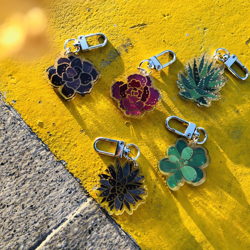 Succulent divination-illustration Acrylic shape key ring charm - ที่ห้อยกุญแจ - อะคริลิค 