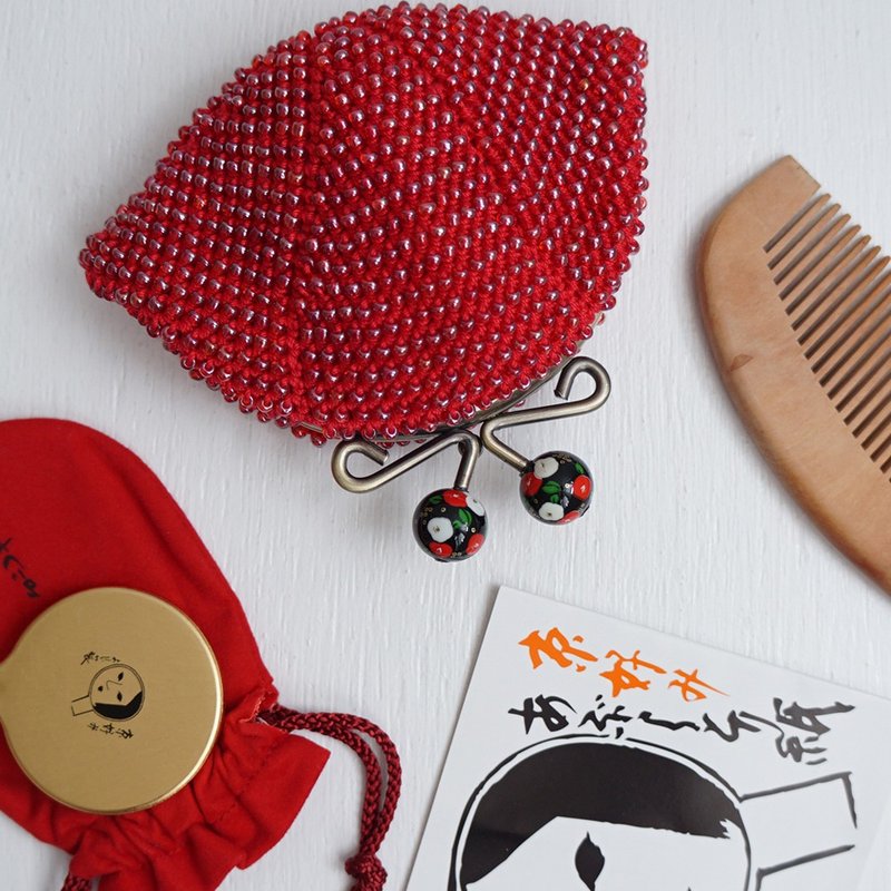 Ba-ba handmade Beads crochet coinpurse No.1706 - 零錢包/小錢包 - 其他材質 紅色