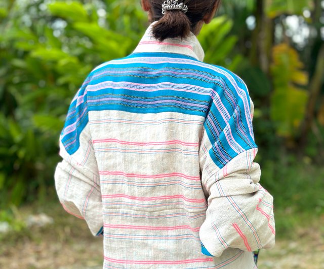 Unisex Oversize Top, Remake vintage hemp Hmong fabric, Pullover