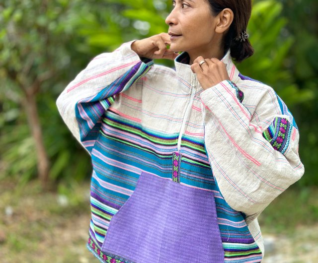 Unisex Oversize Top, Remake vintage hemp Hmong fabric, Pullover