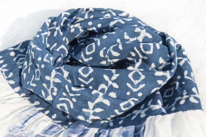 Blue dyed silk scarf/batik tie-dye silk scarf/plant dyed scarf/indigo gradient cotton silk scarf-blue sky - Scarves - Cotton & Hemp Blue