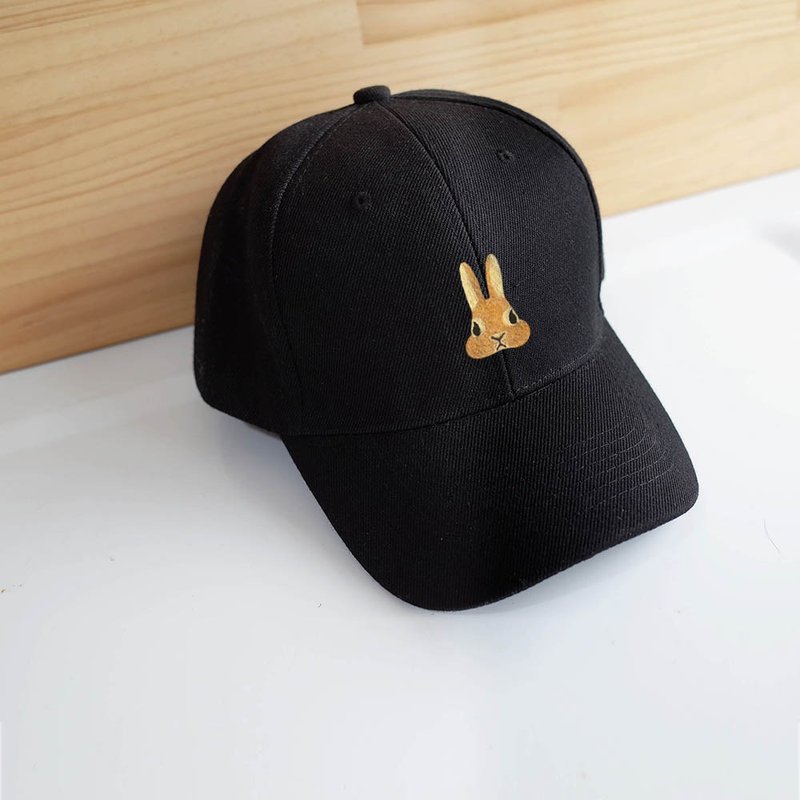 【Q-cute】帽子系列-素色棒球帽-狗頭、貓頭、兔頭-加字/客製化 - 帽子 - 聚酯纖維 黑色