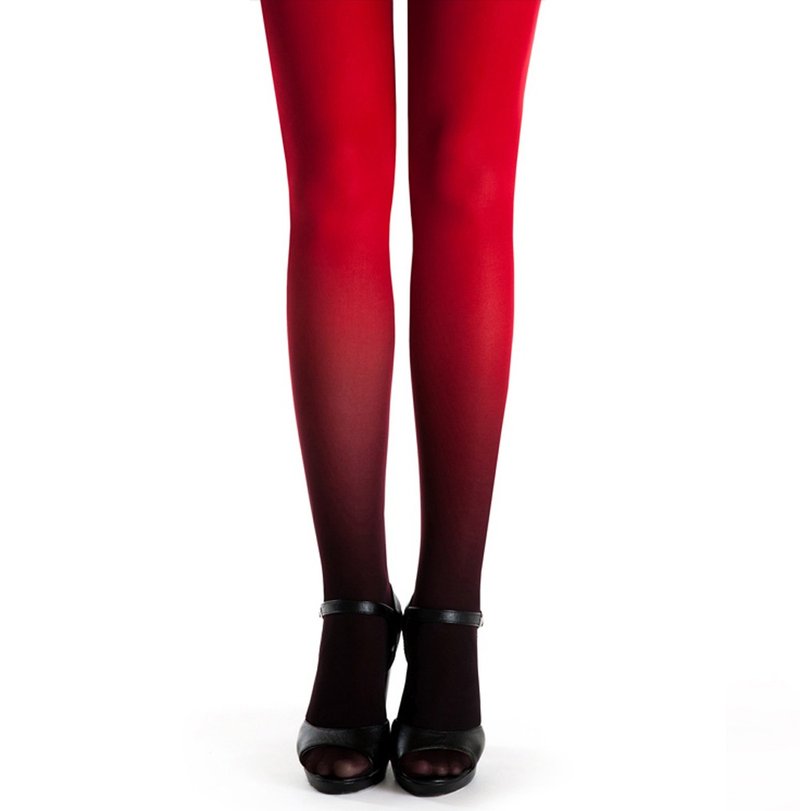 Black feet - red top ombre gradient pantyhose - 內搭褲/緊身褲 - 尼龍 紅色