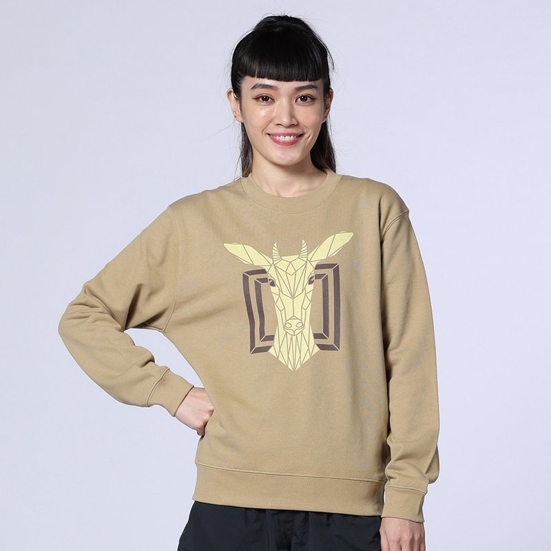 【森の動物シリーズ】幾何学ヤギユニセックス大学T - トップス ユニセックス - コットン・麻 カーキ