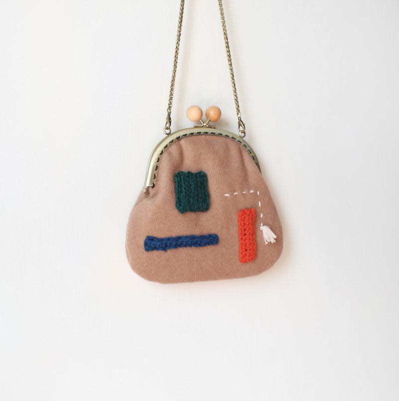 Geometric wool color block skin tone gold package Christmas gift exchange gift - Messenger Bags & Sling Bags - Wool Orange