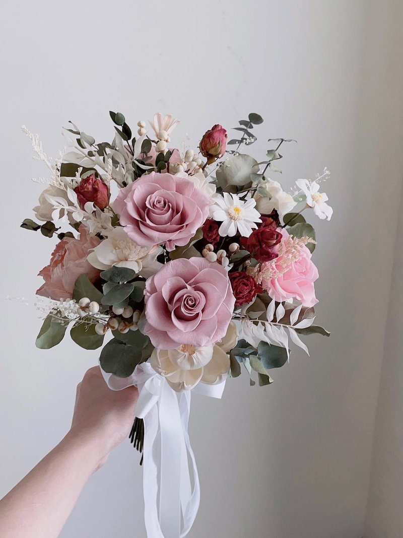 [Never-withering dried flowers] Morandi pink wine red never-withering rose natural semicircular bouquet - อื่นๆ - พืช/ดอกไม้ สึชมพู