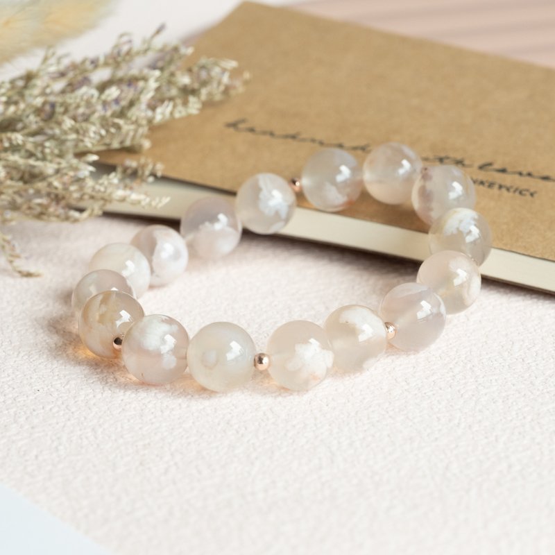 White Cherry Blossom Agate genuine gemstones stretch bracelet birthday gift - Bracelets - Crystal White